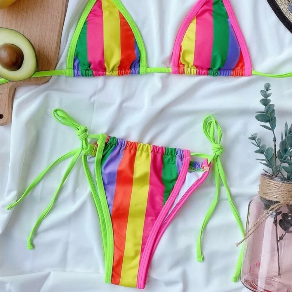 Multicolored striped bikini
